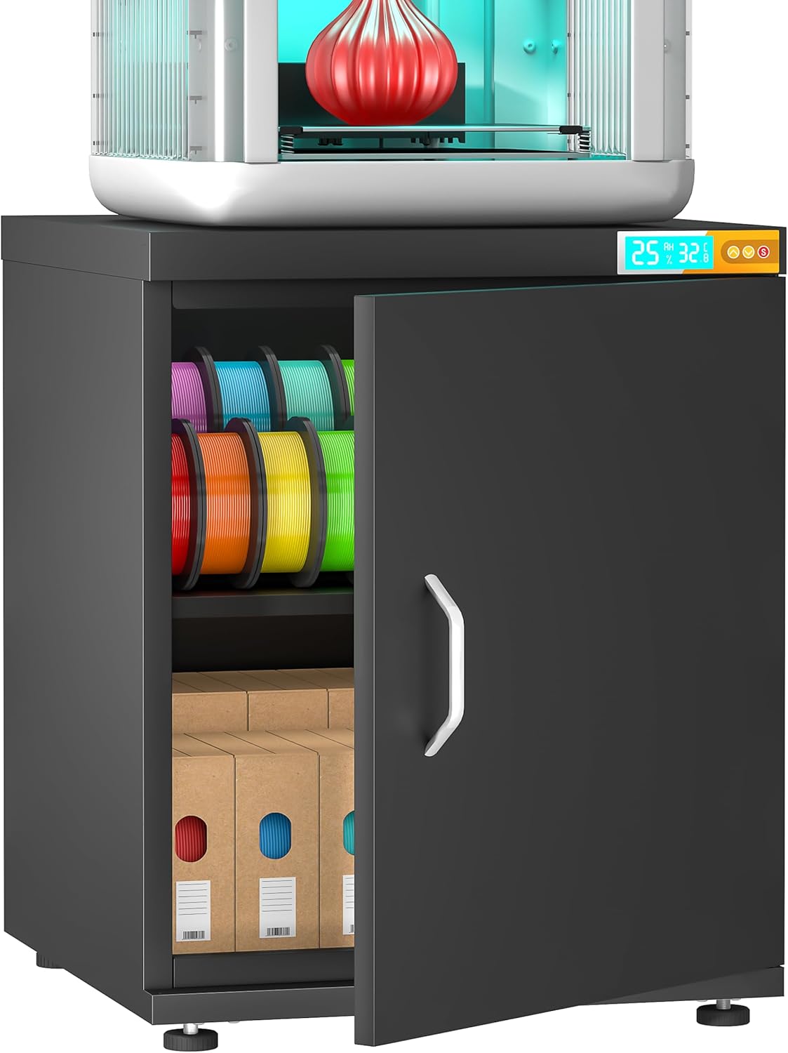 H2C 3D Printer Stand Filament Storage,25% RH Control Filament Dehumidification Cabinet 40 Rolls 3D Printing Sealing and Protection for PLA/ABS/TPU/Nylon (Black 180L)