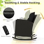 ORALNER 3 Pieces Outdoor Wicker Rocking Chairs, Rattan Rocker with Soft Cushions, Glass Coffee Table, Patio Conversation Furniture Bistro Set for Front Porch Balcony Garden Deck Poolside (Black)