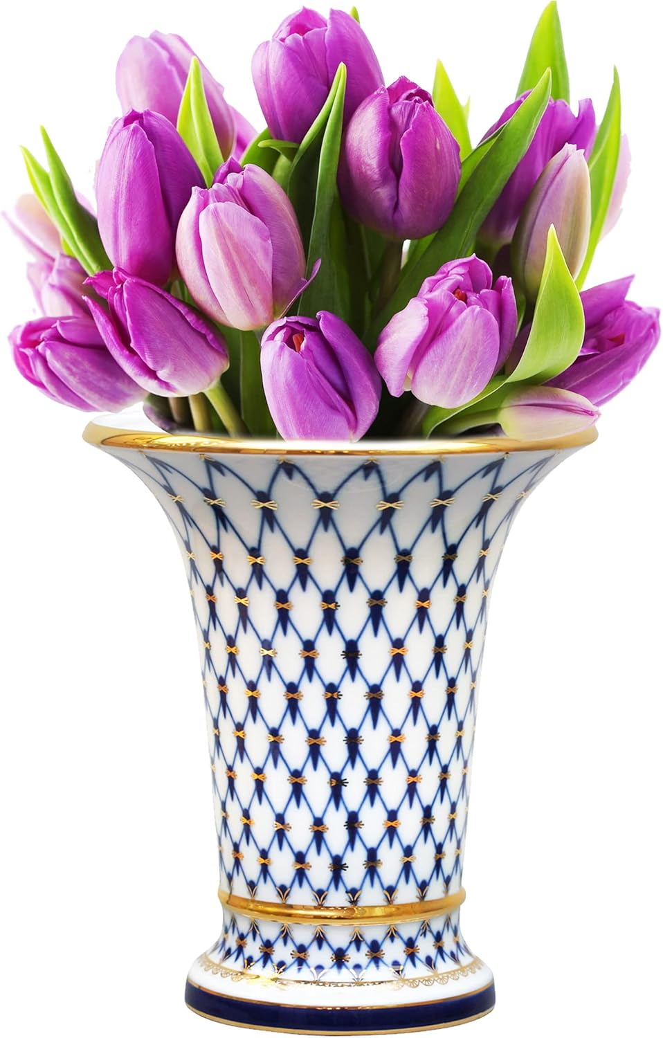 Lomonosov Porcelain Cobalt Net Decorative Vase Empire Style 22 Karat Gold