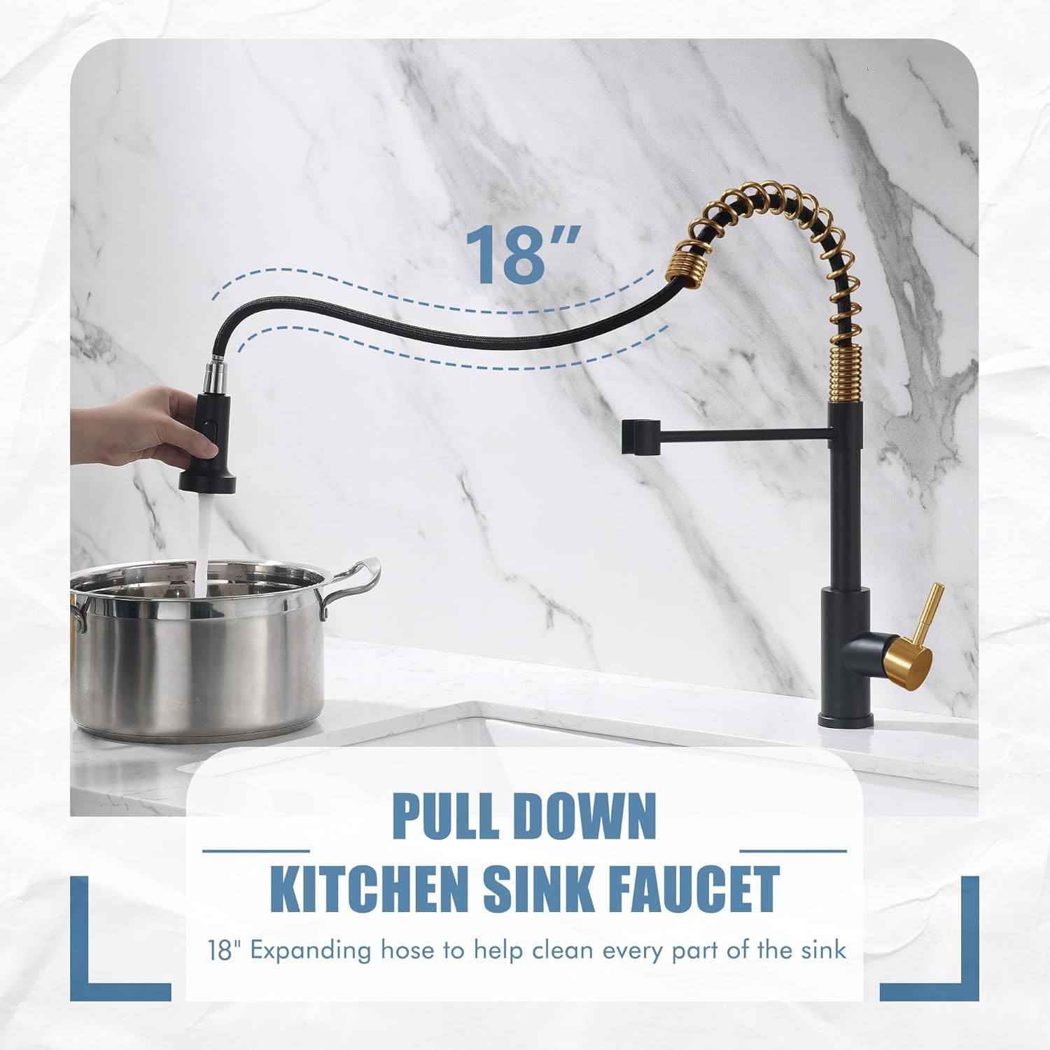GIMILI Black and Gold Kitchen Faucet with Pull Down Sprayer Single Hole Stainless Steel Sink Faucet, Suitable for Farmhouses, RV, Laundry Room, Outdoor, and Campers. Llave para fregadero de cocina - Image 3