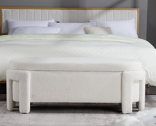 Miniatura 55 de Kmax Banco de almacenamiento de 45 pulgadas, banco otomano tapizado de piel sintética para dormitorio, sala de estar, pasillo, color blanco Oval-