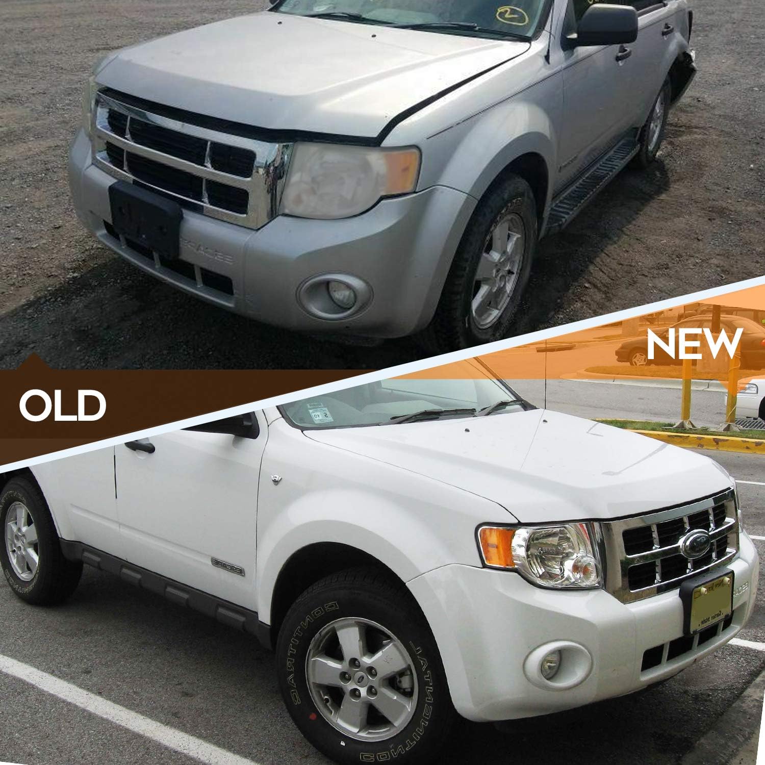 Headlight Assembly for ford Escape 2008-2012 Chrome Housing Amber Reflector Clear Lens Driver and Passenger Side Headlamp