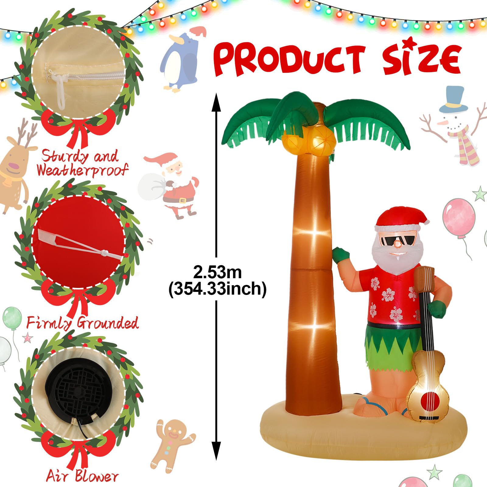 Liliful Babbo Natale gonfiabile per esterni, altezza 2,4 m, decorazione per esterni con luci a LED, per feste di Natale, giardino, prato, patio