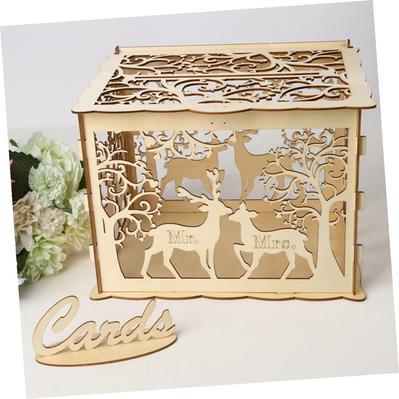 Wooden Wedding Cards Box Large DIY Greeting Sign-in Cards Case Rustic Party Keepsake Storage for Wedding Reception and Anniversary Events