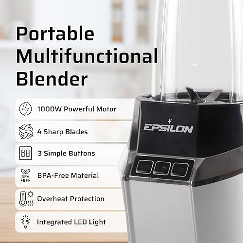 Miniatura 4 de Epsilon Batidora portátil para batidos y batidos con pantalla LED y vaso de viaje de 24 onzas sin BPA, licuadora personal con motor de alta