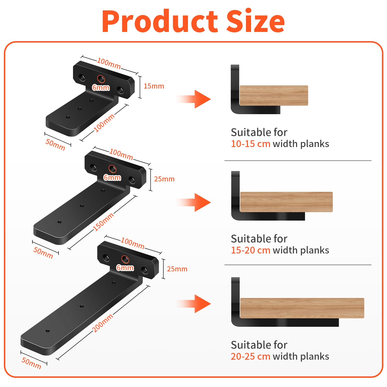 Shelf Bracket 10cm Heavy Duty Black Shelf Brackets Wall Floating Shelving Brackets & Supports, 4 Inch, Set of 2 - Image 2