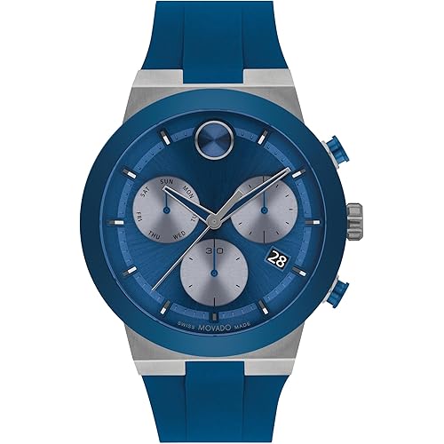 Movado Bold Fusion Men's Watch - Swiss Quartz Chronograph Movement, Silicone Strap - 5 ATM Water Resistance - Luxury Fashion Timepiece for Him - 44.50mm