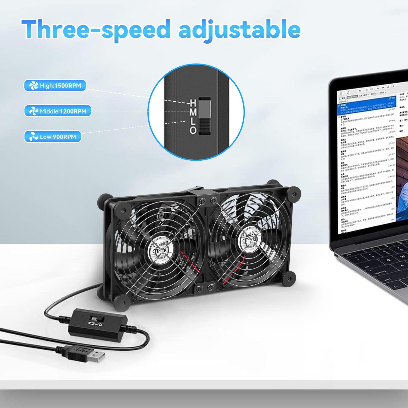 OTraki 120 mm USB Ventola PC 2 in 1 Ventola Portatile 3 Velocità Regolabili Ventola Di Raffreddamento Elettronica