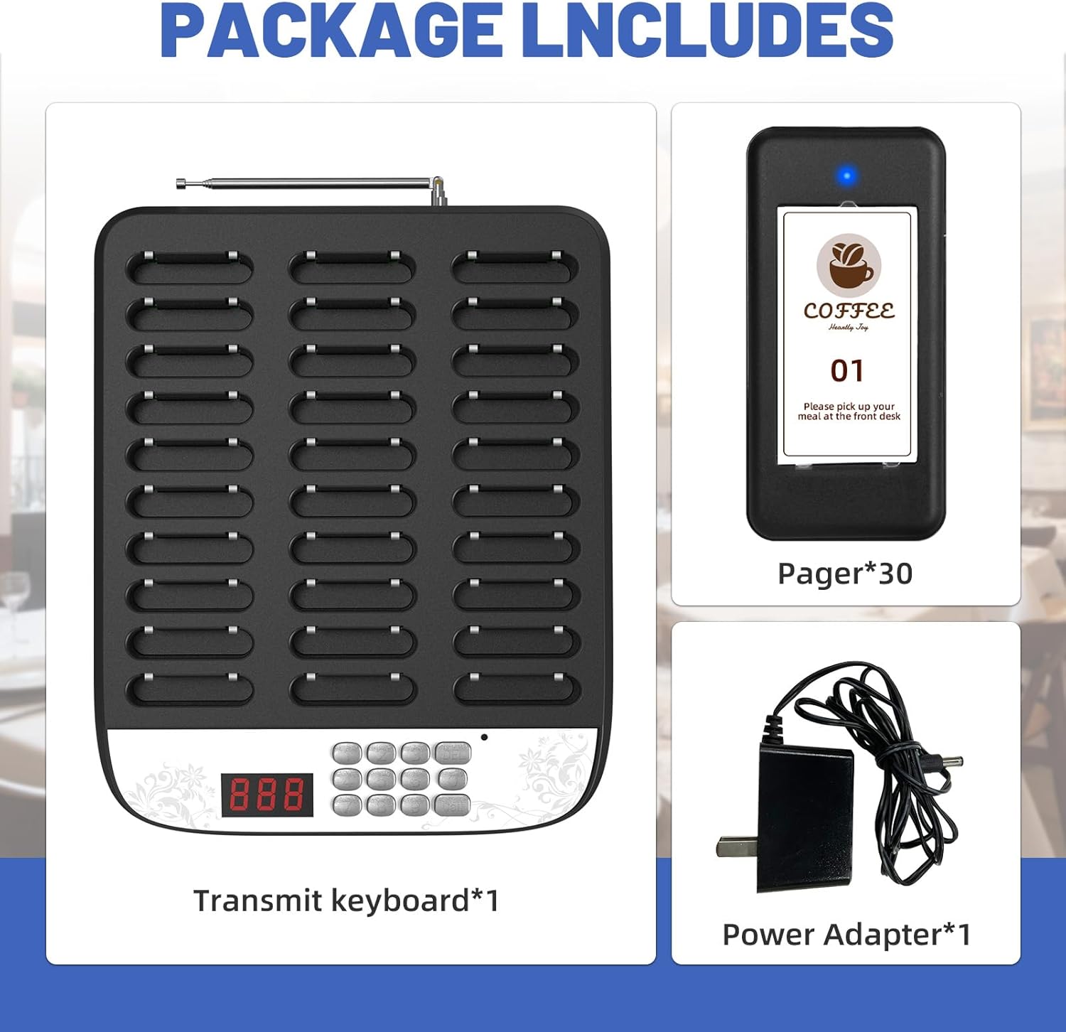 Restaurant Pager System,30 Wireless Order Buzzers,1640FT Long Range Food Buzzers for Food Truck, Restaurants Paging System with Vibration, Flashing with Beeping, Buzzer System for Fast Food/Cafe/Bar
