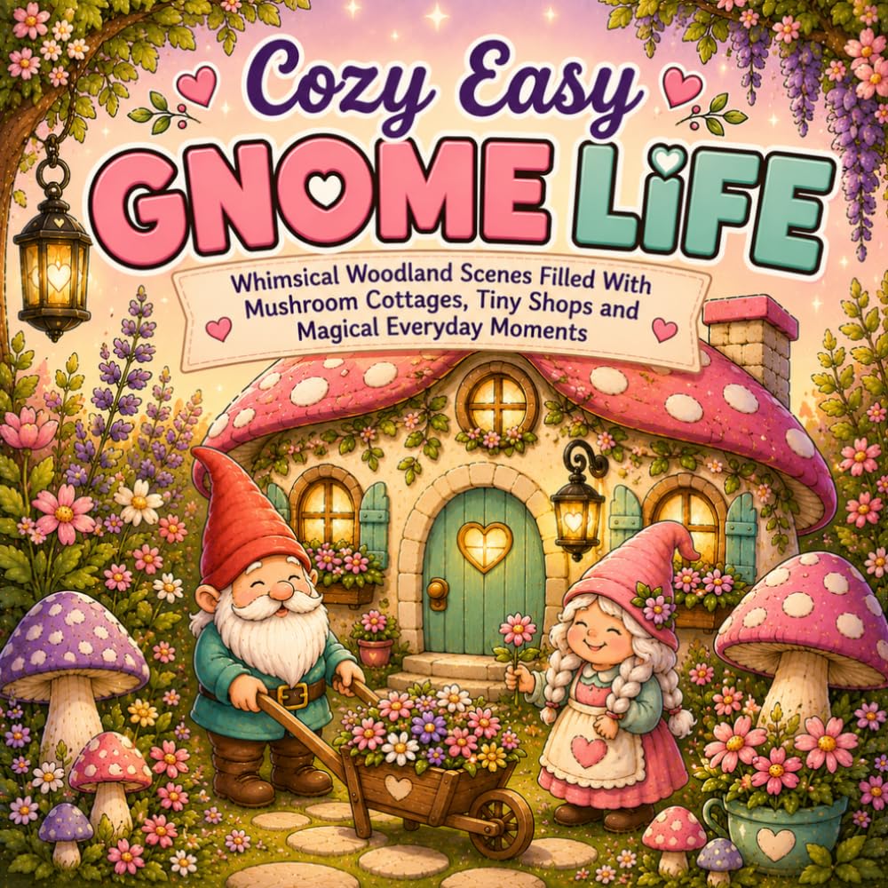 Cozy Easy Gnome Life: Whimsical Woodland Scenes Filled with Mushroom Cottages, Tiny Shops, Garden Adventures and Magical Everyday Moments