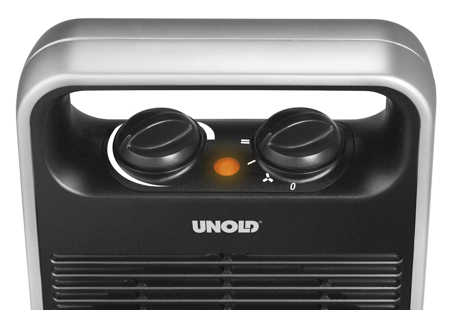 Unold 86106 Heizlüfter Handle - Schwarz/Silber, 1000 Watt, 4 Stufen-Schalter, Ventilatorfunktion, Warmluft, Heißluft, leicht und leise, Tragegriff, Überhitzungsschutz, mobile & kompakt