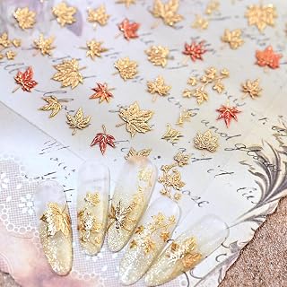 Fall Nail Stickers for Nail Art Autumn Maple Leaves Nail Decals 5D Embossed Thanksgiving Day Gold Maple Leaf Nail Art Supplies Red Leaf Nails Accessories for Women