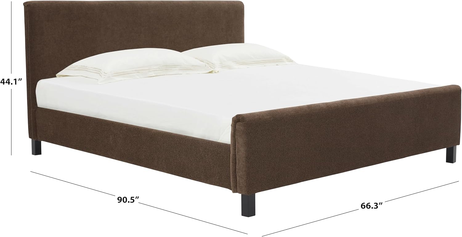 SAFAVIEH Couture Collection - Finney Dark Brown Upholstered Queen Bed, Modern Minimalist Design, No Box Spring Needed (SFV4872B-Q)