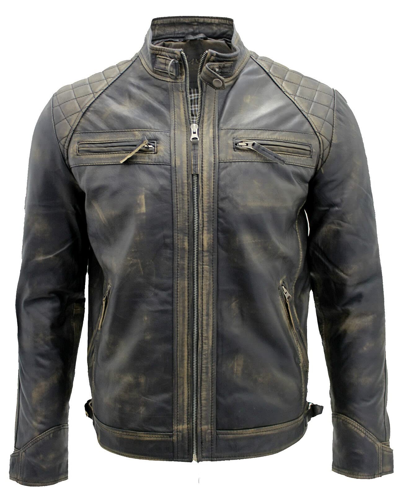 Infinity Leather Men's   Black Men Classic Vintage Leather Quilted Biker Jacket-Silsden in Size 3XL, BrandAlley