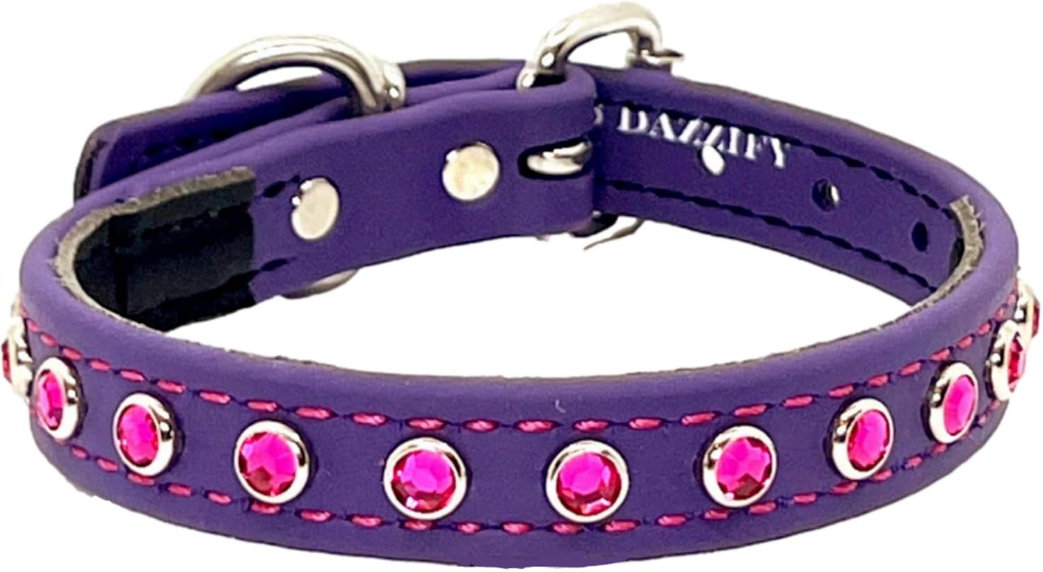 BioThane® Bling Dog Collar – Rhinestone-Studded Adjustable Designer Collar – Waterproof and Odor-Resistant – Regal Purple with Hot Pink Jewels – Large (Fits Neck Sizes 16"-20"), 3/4" Wide