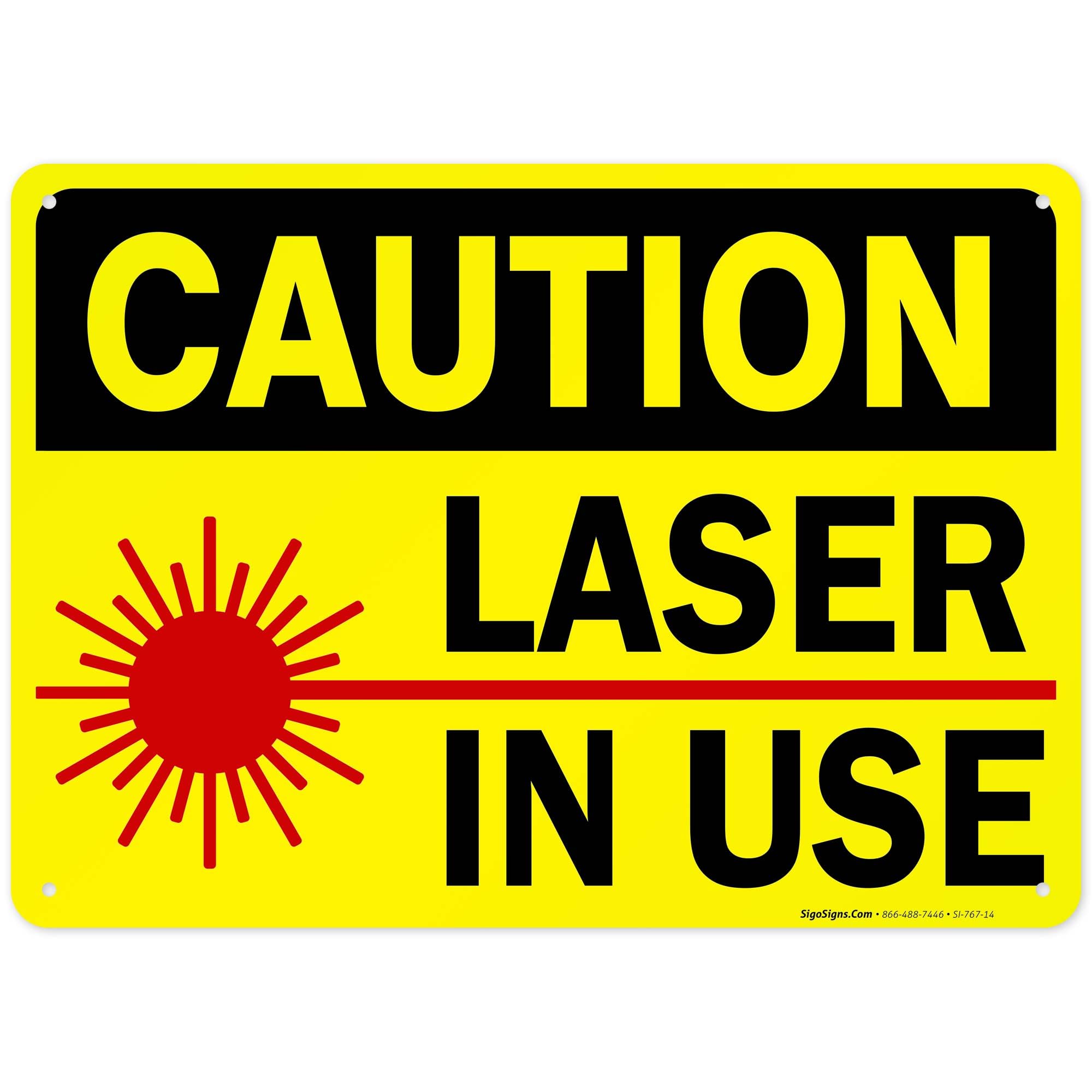 Laser in Use Sign, Caution Sign, 10x14 Inches, 55 mil Thick HDPS (high Density polystyrene), Made in USA