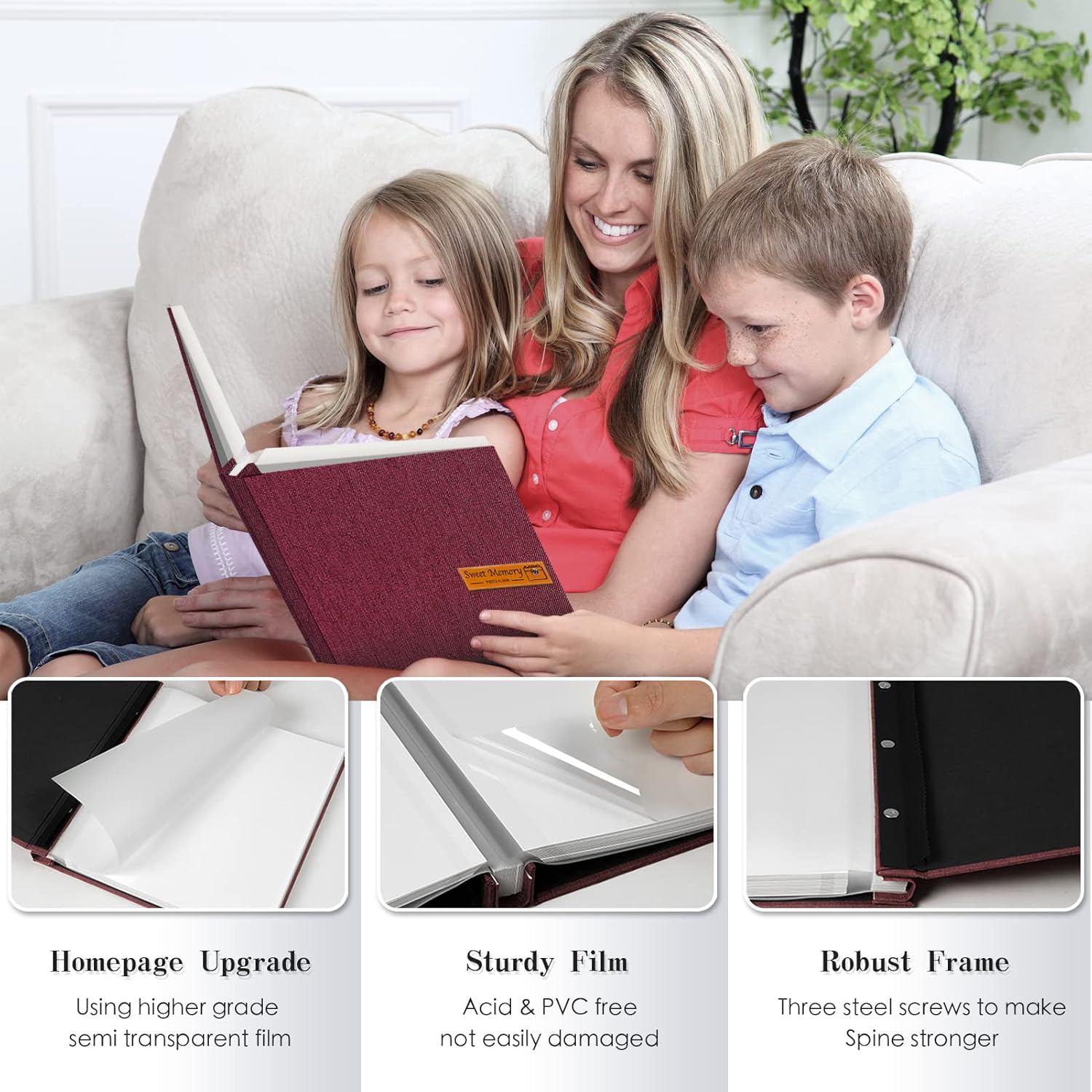 Spbapr Large Photo Album Self Adhesive Magnetic Scrapbook,DIY Scrapbook Album for 4x6 5x7 8x10 Picture,60 Pages Linen Cover Memory Book for Wedding Family Baby Pets, with Metallic Pen and Scraping