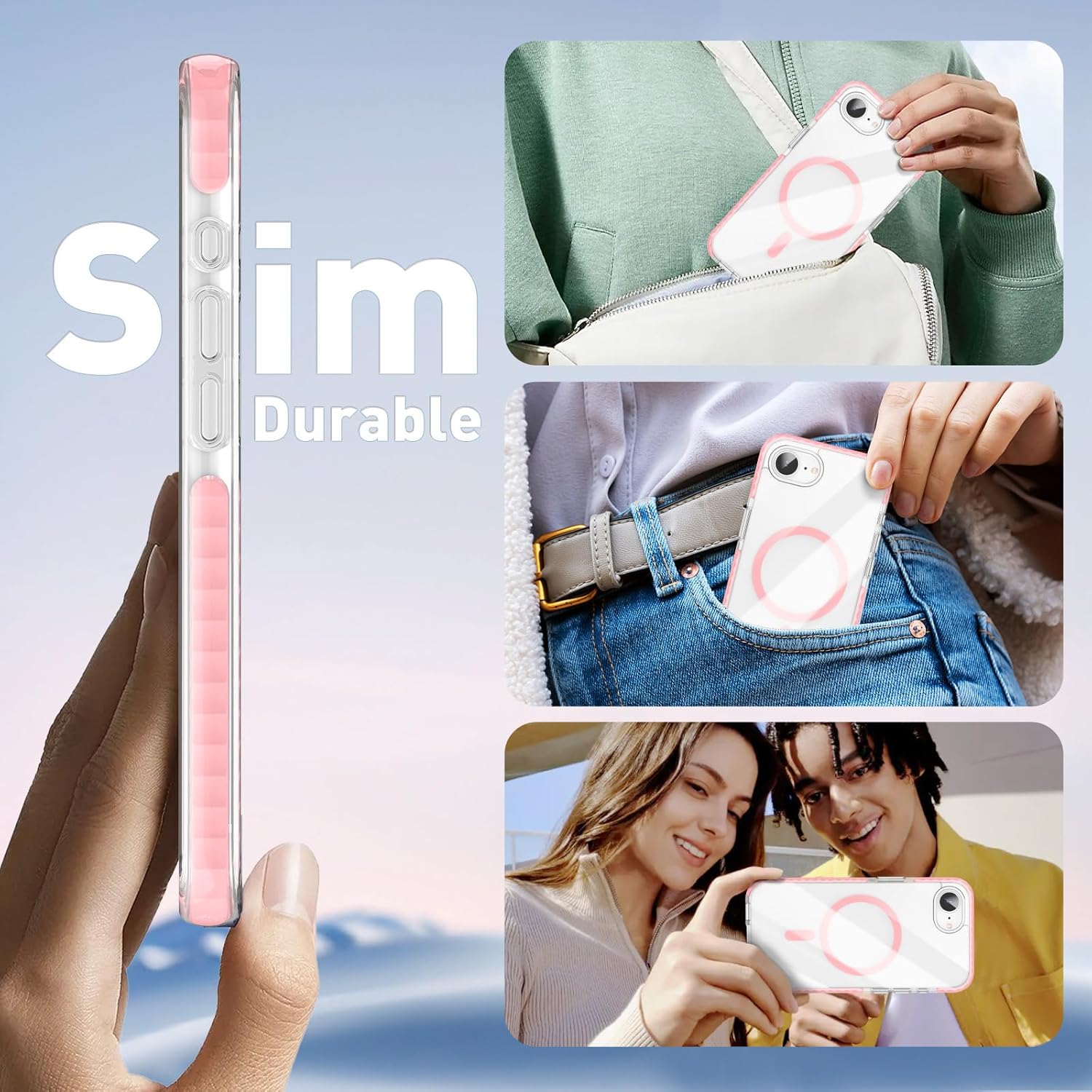 MILPROX Clear Crystal Phone Case Compatible with iPhone 16E 6.1" - Shockproof Protective Heavy Duty Bumper Shell Anti-Yellow Anti-Scratch Cover Design, Pink - Image 6