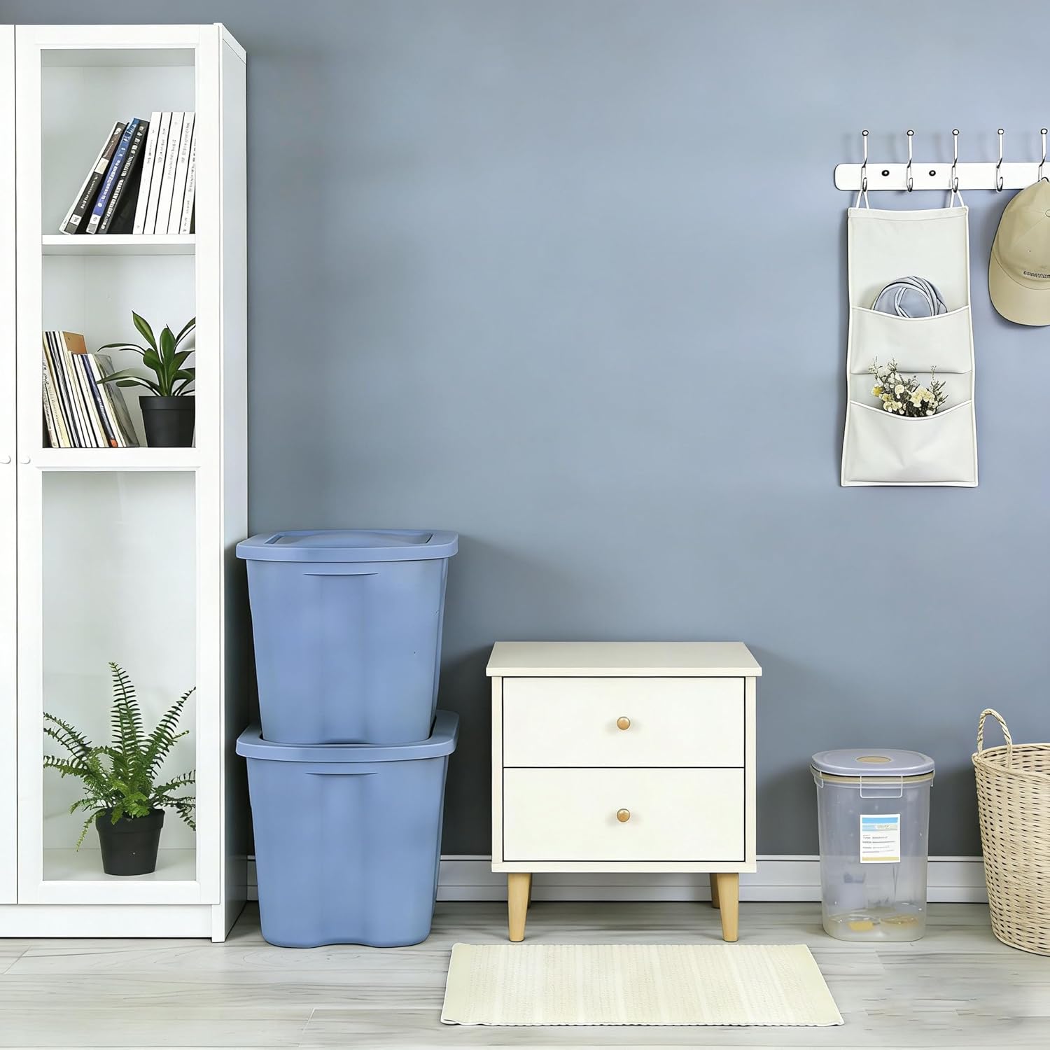 8-Pack 18-Gallon Plastic Storage Bins with Snap Lids & Integrated Handles, Stackable Heavy Duty Organizer Totes for Home, Garage, Basement, Dorm, Camping, Light Blue