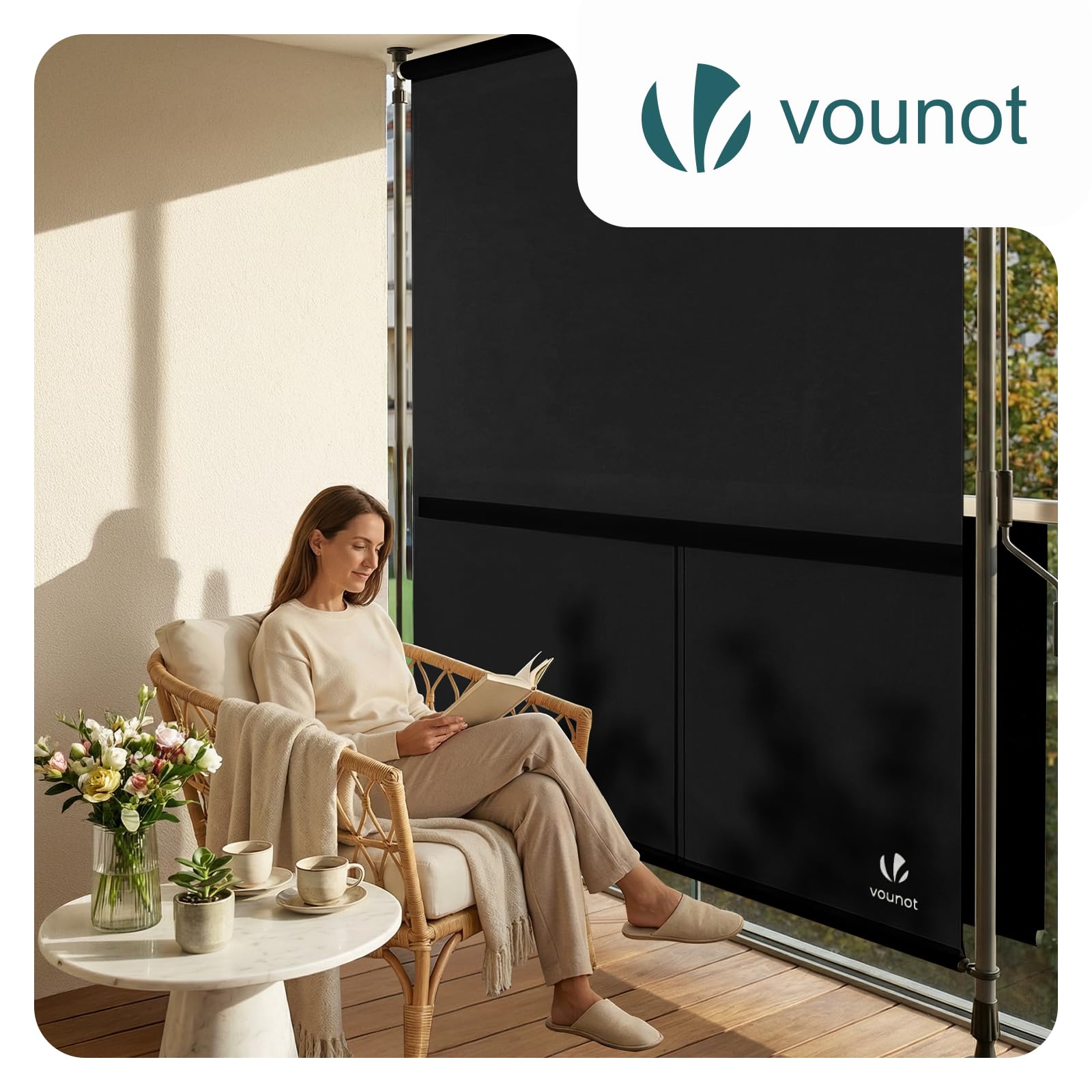 VOUNOT® Store Vertical sans Perçage 150 x 310 cm Extensible avec Manivelle Store Extérieur Protection Solaire Résistant aux Intempéries et UV Brise Vue pour Balcon Terrasse Jardin Anthracite
