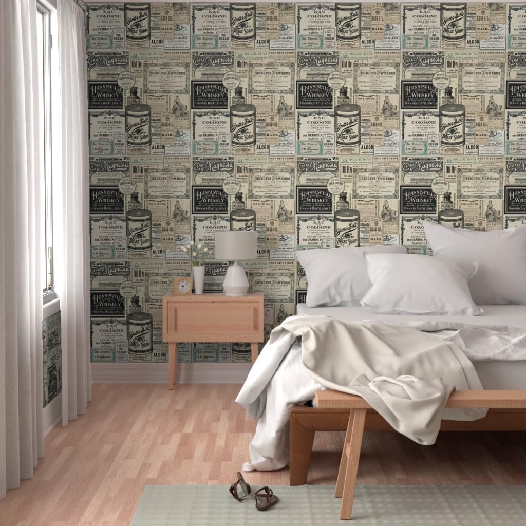 Spoonflower Peel & Stick Wallpaper 3ft x 2ft - General Store Vintage Antique French advertisements Victorian Custom Removable Wallpaper