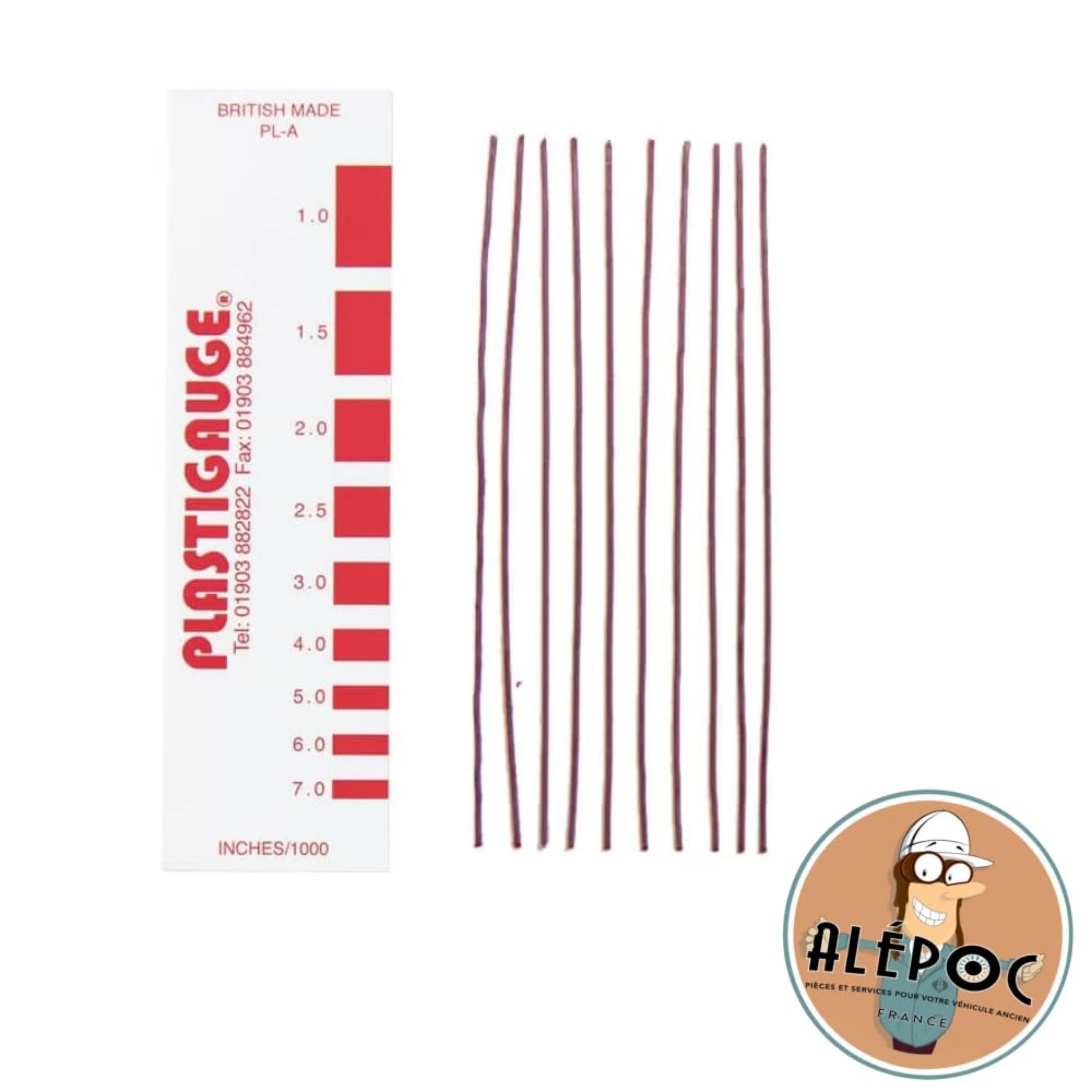 Alépoc - 10 brins Plastigauge Rouge PL-A - Jauge de précision 0.025 à 0.175mm - Mesure le jeu des coussinets par écrasement - Pochette suffisante moteurs 4 à 6 cylindres - Utilisation simple, rapide.