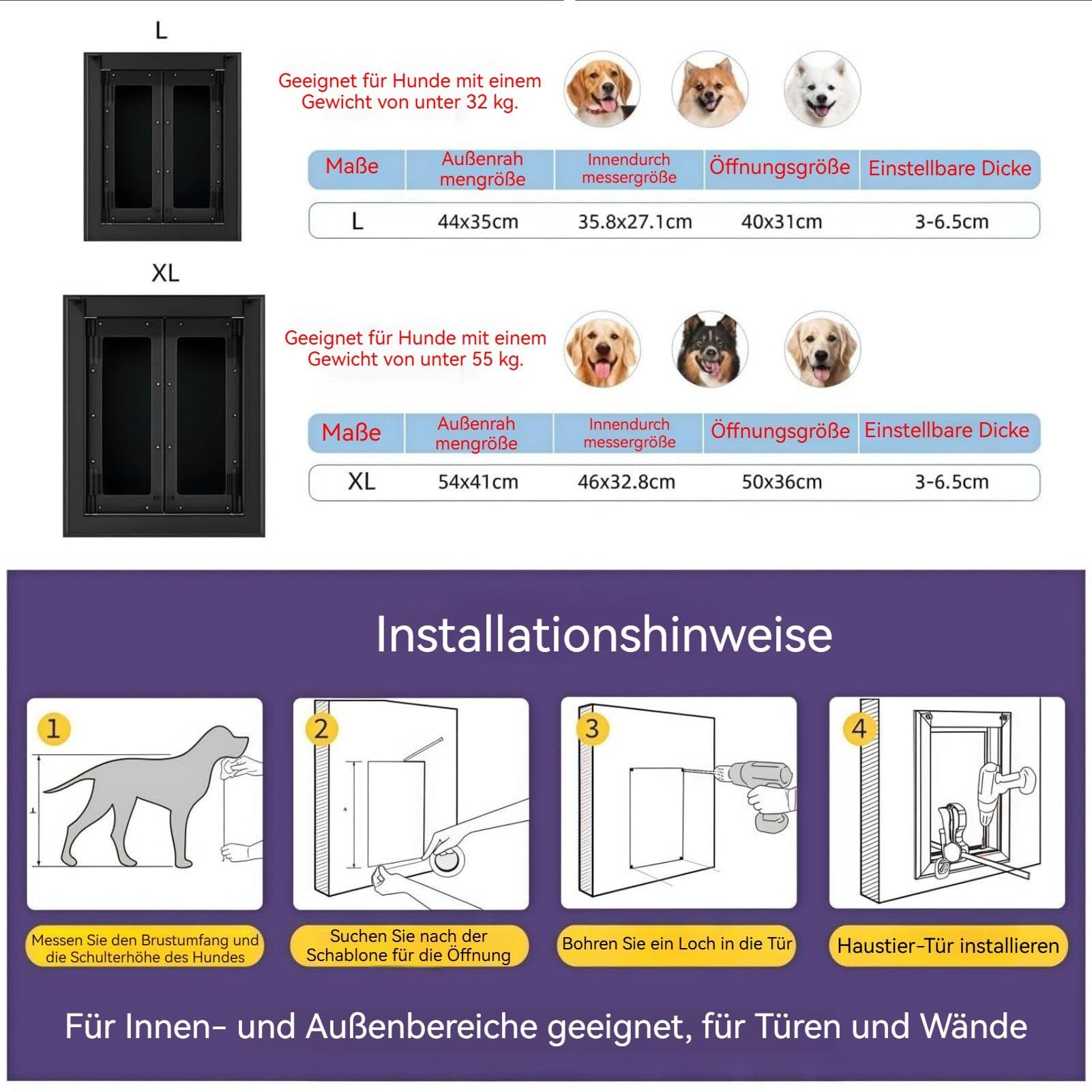 Aluminium Hundeklappe mit Doppelflügel