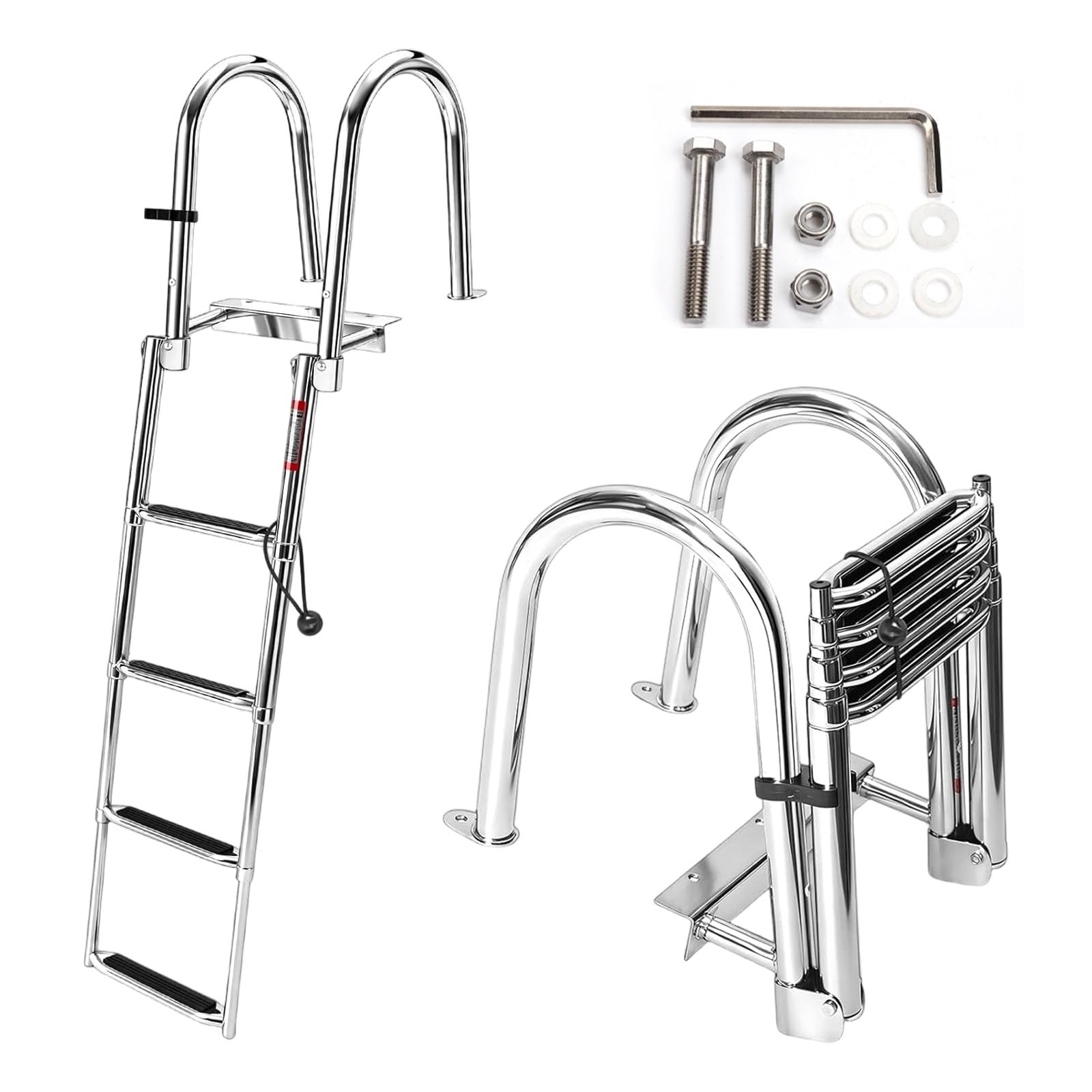 4 Gradini per Piscina e Barca - Scaletta Pieghevole per Piscine Fuori Terra e Imbarcazioni Interrata, capacità 150 kg, con Gradini Antiscivolo corrimano