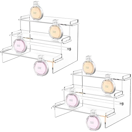 Meteou Acrylic Riser Display Shelf, Tiered Display Riser for POPs Amiibo Action Figures, Tiered Display Stand Risers for Display, Perfume Organizer Cupcake Stand for Decoration and Organizer (2 Pack)