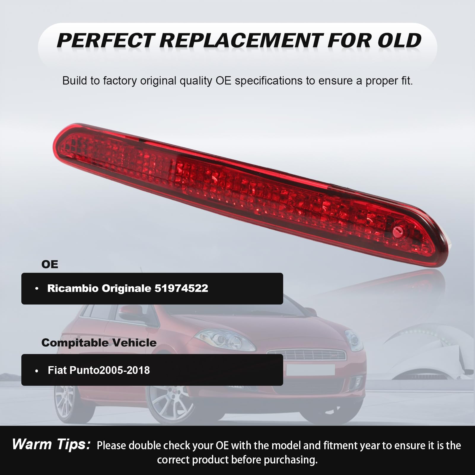 Terza Luce di Stop Posteriore Lampada di arresto per Grande Per Punto per Evo Per Ab-arth 2005-2018 Terza luce di stop OEM 51722247 51974522