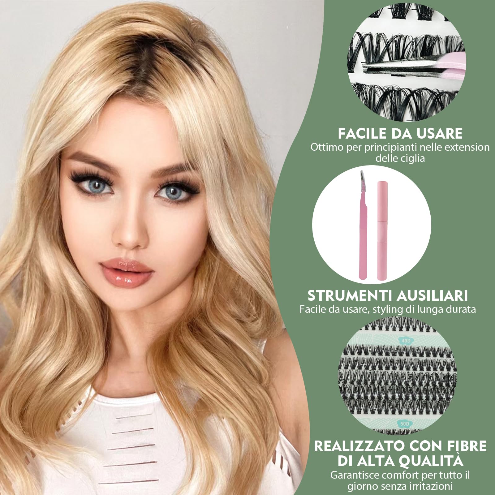 VEGCOO 570 Pezzi Ciglia Finte Extension Ciglia 30-40-50-60-80-100D Curl Ciglia-Finte Ciuffetti per Estendere le Ciglias a Casa Eyelashes Naturali per Ragazze e Donne Principianti con Accessori(8-16mm)