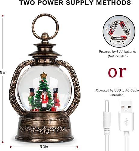 Vista 89 de Linterna de globo de nieve de Navidad, muñeco de nieve brillante con música, forro USB/funciona con pilas, linterna iluminada para decoración