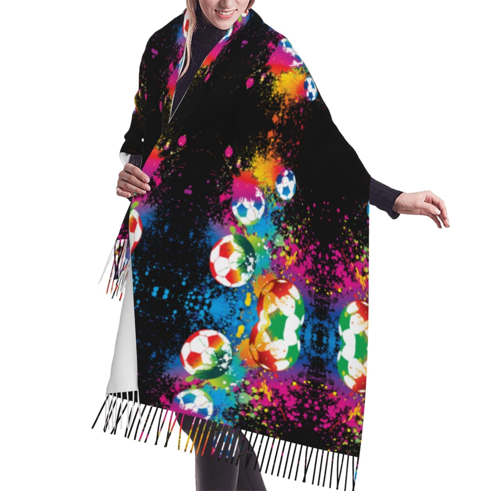 ESASAM Colorful Football Print Stylish Cashmerette Fringed Scarf - Soft And Warm Wrap For Any Occasion