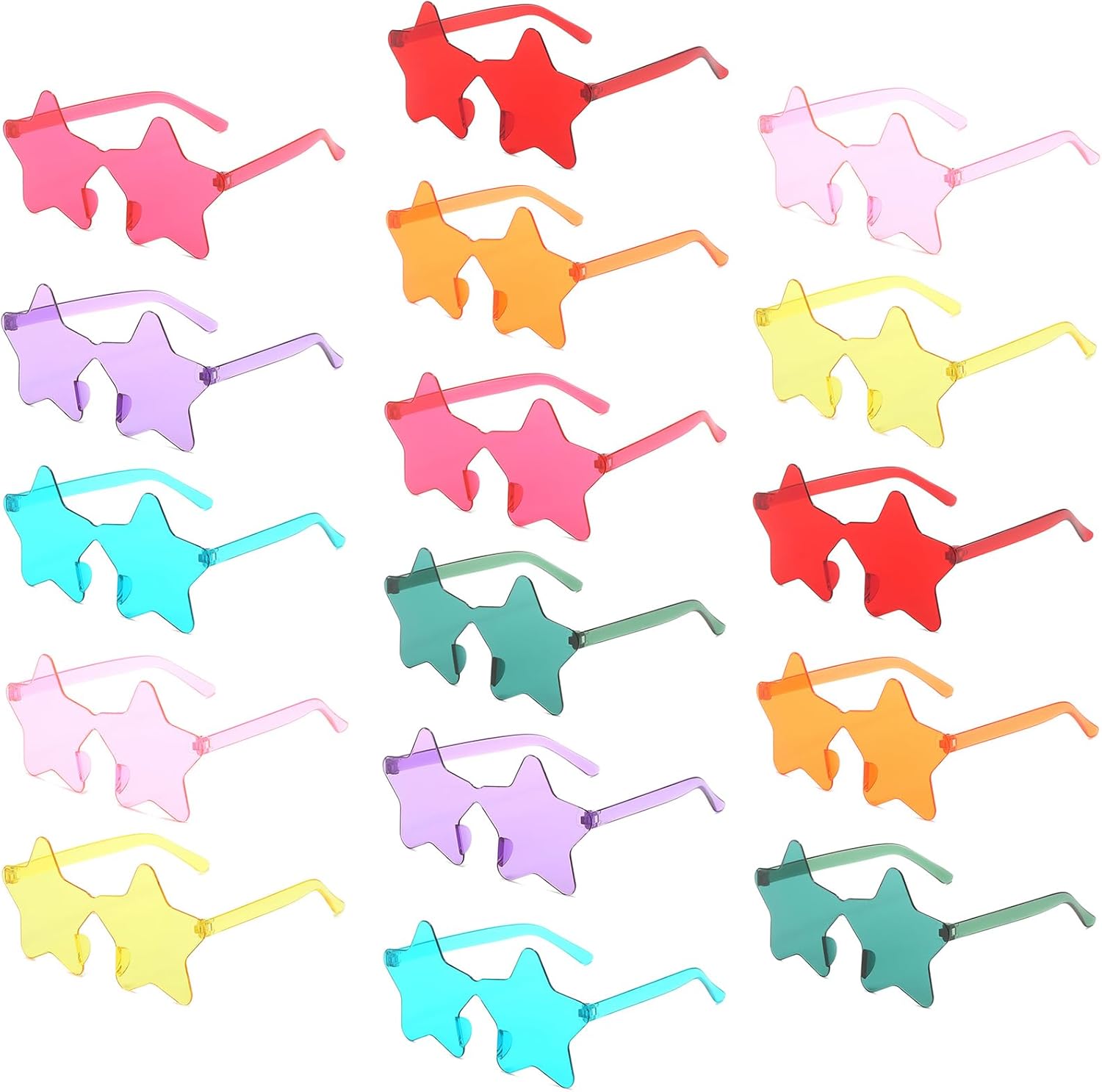 16 Pack Star Sunglasses Rimless Star Glasses Trendy Sun Glasses for Women Party Glasses Pentagram Eyewears (Multicolor)