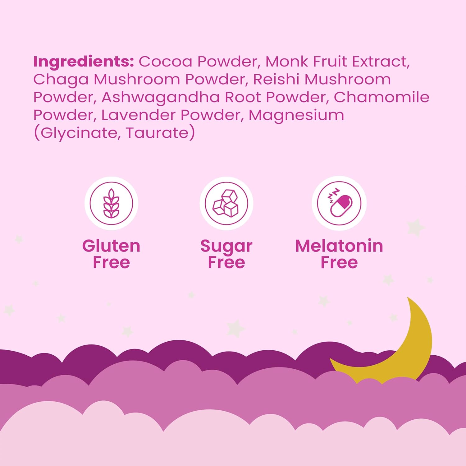 Nighttime Sugar-Free Hot Cocoa Mix, Calming Melatonin-Free Sleep Aid Drink, Mushroom & Magnesium Hot Cocoa, Ashwagandha, Lavender and Chamomile for Sleep Support | 30 Servings | 6 OZ (170 g) Per Pack - Image 2