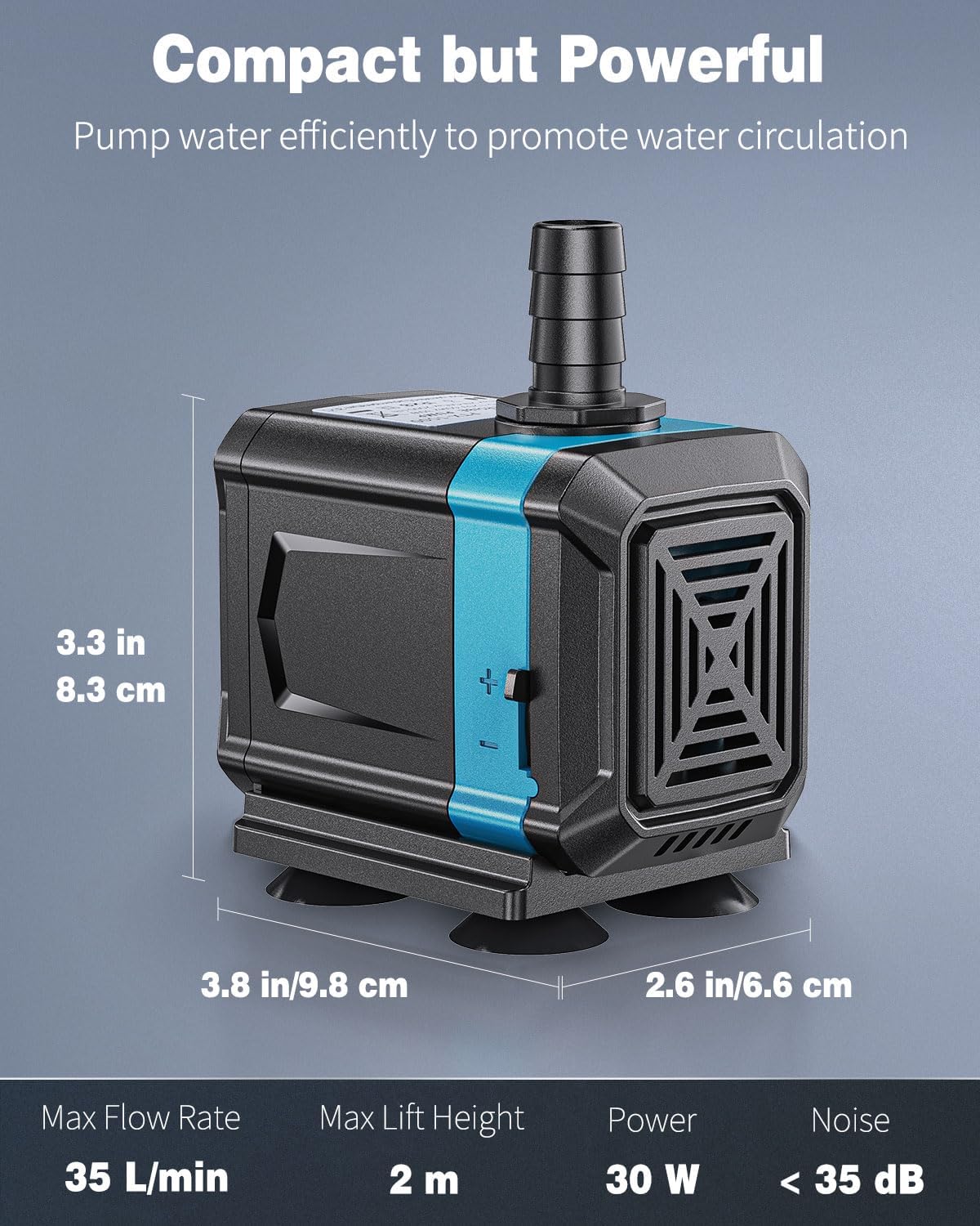 Pawfly Pompe submersible pour aquariums 2100L/H Pompe de fontaine ultra-silencieuse avec course réglable en hauteur de 2 m Pour étangs à poissons, jardins, cascades et marécages