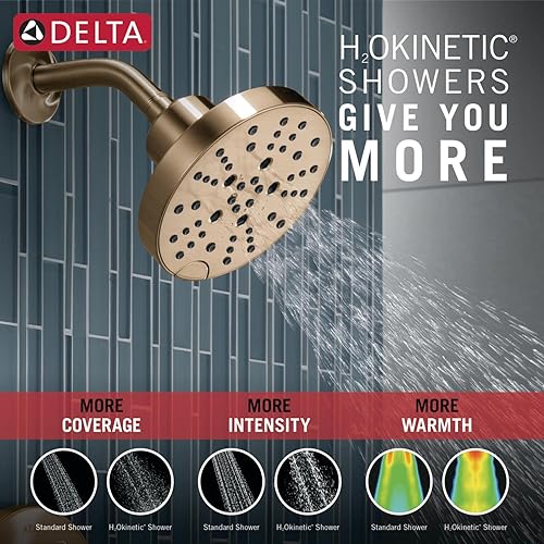Miniatura 5 de Delta Faucet Nicoli Serie 14 - Grifo de ducha dorado de un solo mango, kit de molduras de ducha con cabezal de ducha H2Okinetic de 5