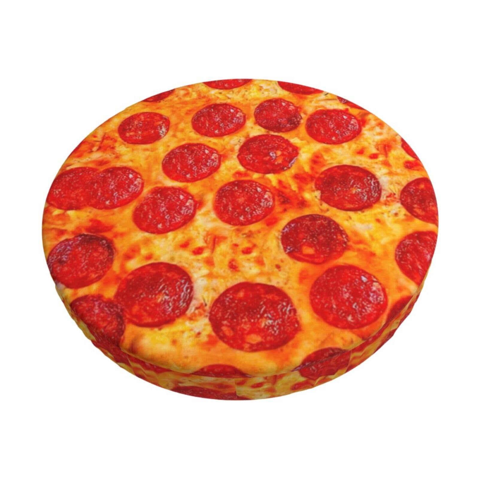 ACVnbm 3d Pizza Pepperoni Print Round Bar Chair Cushion Cover, Elastic Chair Protector For Kitchen Bar Dining