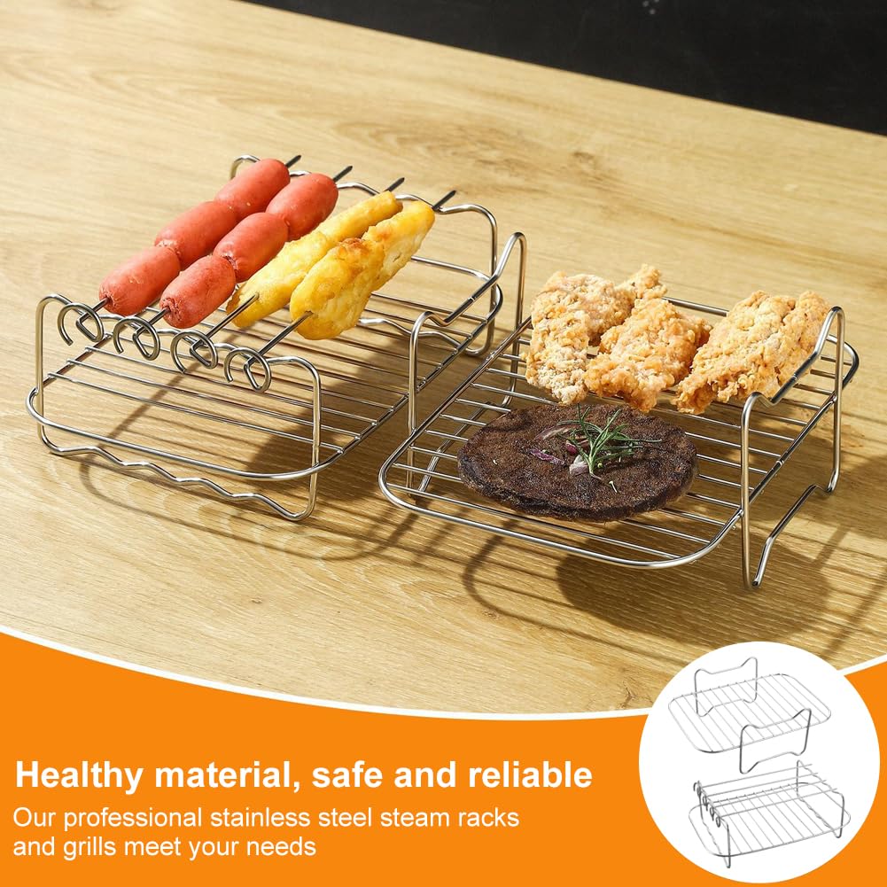 POHOVE Rack Pour Friteuse à Air Chaud, Pour Tiroir Nin-ja Flex AF500EU 10,4 L, En Acier Inoxydable, Avec 4 Brochettes, Pour Nin-ja Foodi Flexlade Dual Zone AF500EU AF500EUCP, Compatible Avec Cecotec
