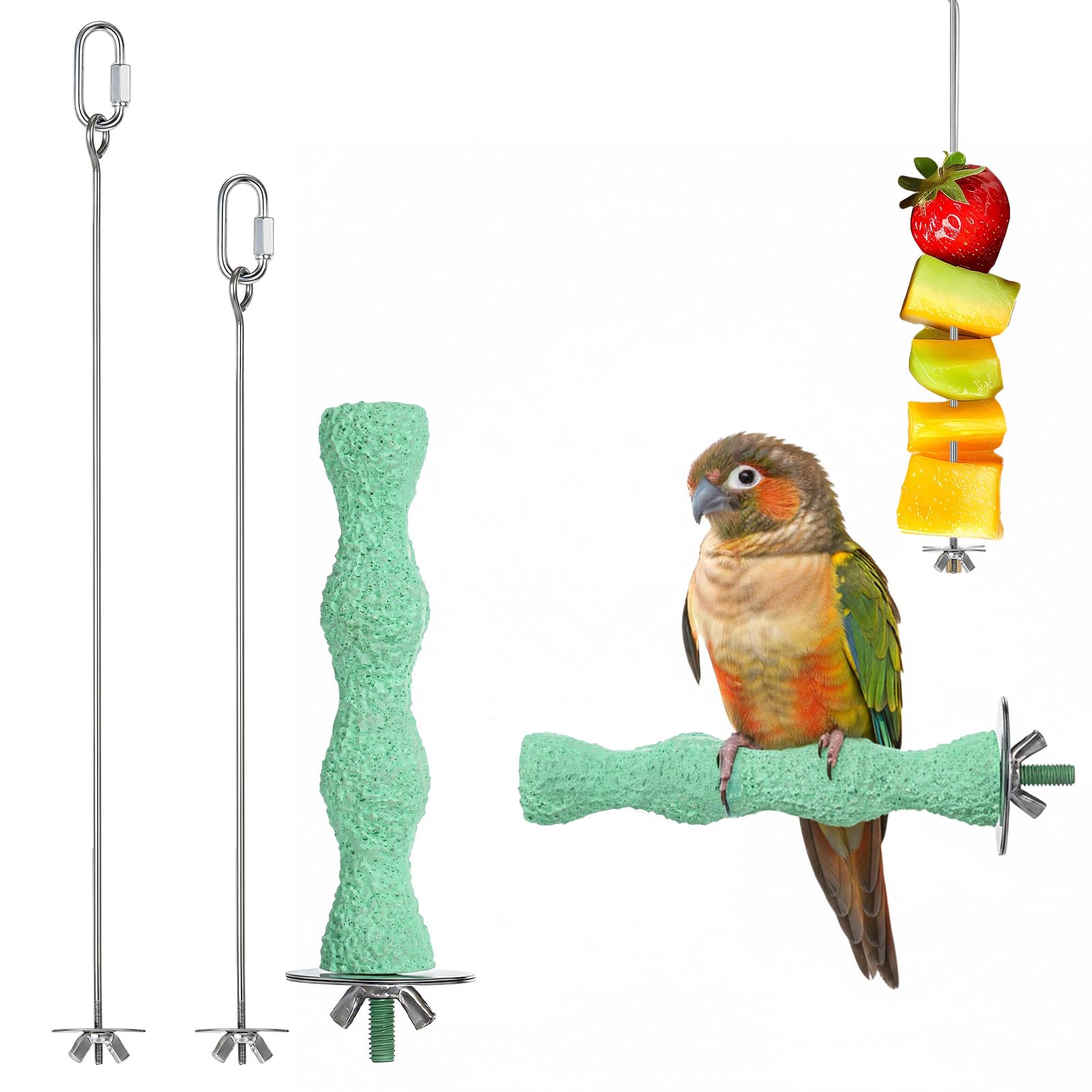 Photo 1 of 1 PCS Bird Beak Grinding Stone, Stainless Steel Bird Cage Food Holder, Parrot Fruit Vegetable Millet Holder for Birds Cage, Skewer Stick Feeder for Parakeet Budgie Macaw