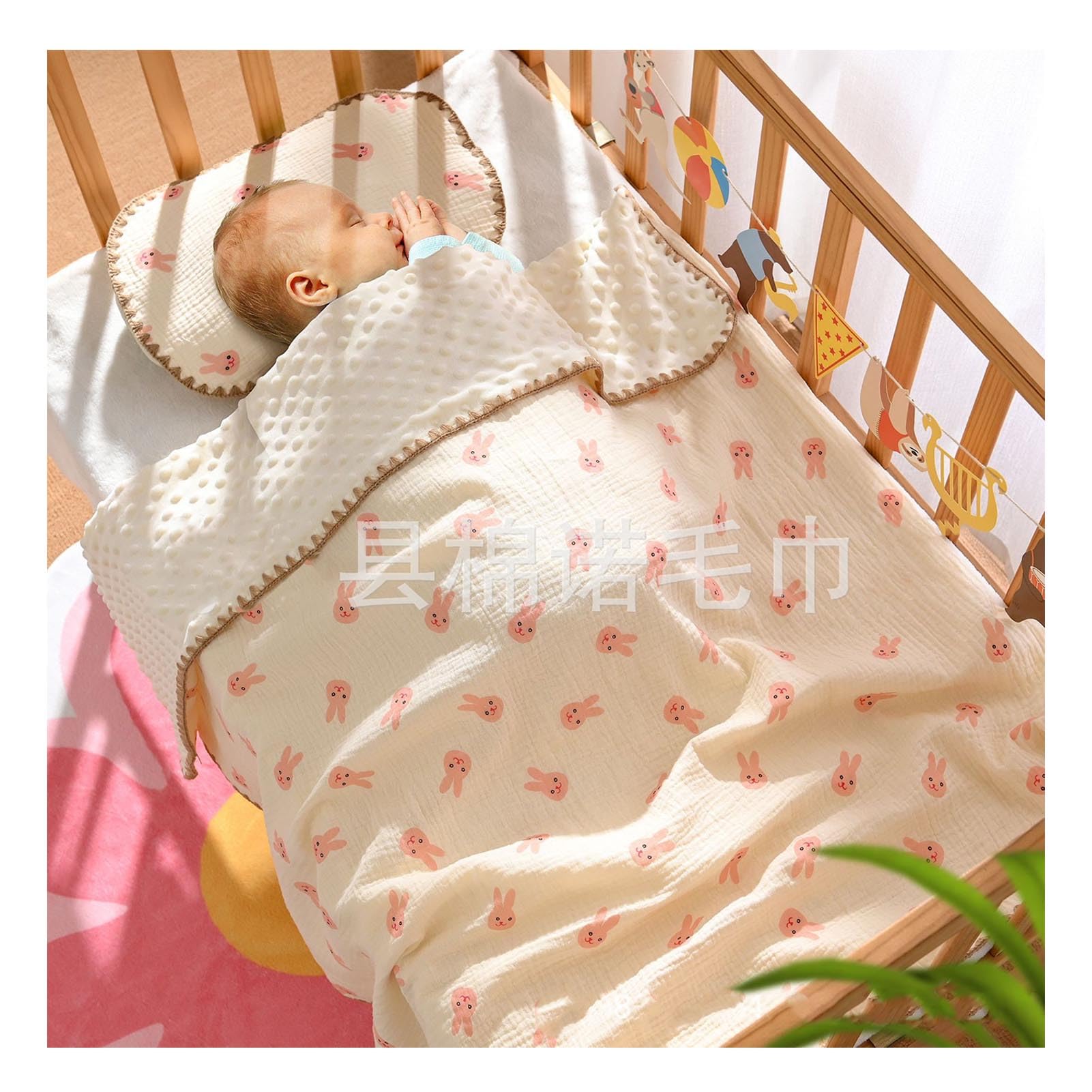 Breathable Soft Summer Cooling Baby Blanket with Cute Printing and Dotted Backing for Kindergarten Toddler (Pink Rabbit) - Image 2