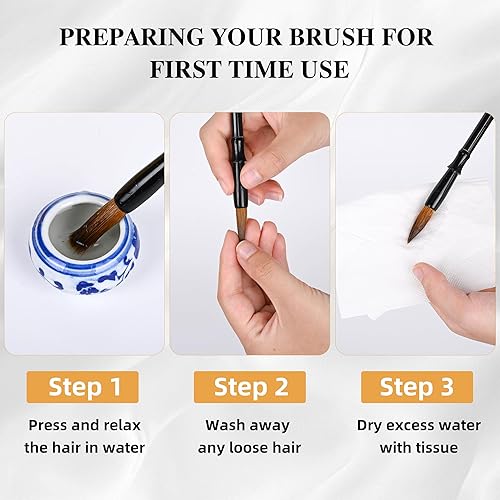 Miniatura 4 de I-MART Juego de caligrafía china para principiantes con 4 pinceles, piedra de tinta, barra de tinta, pasta de tinta roja, sello, cuenco de agua de