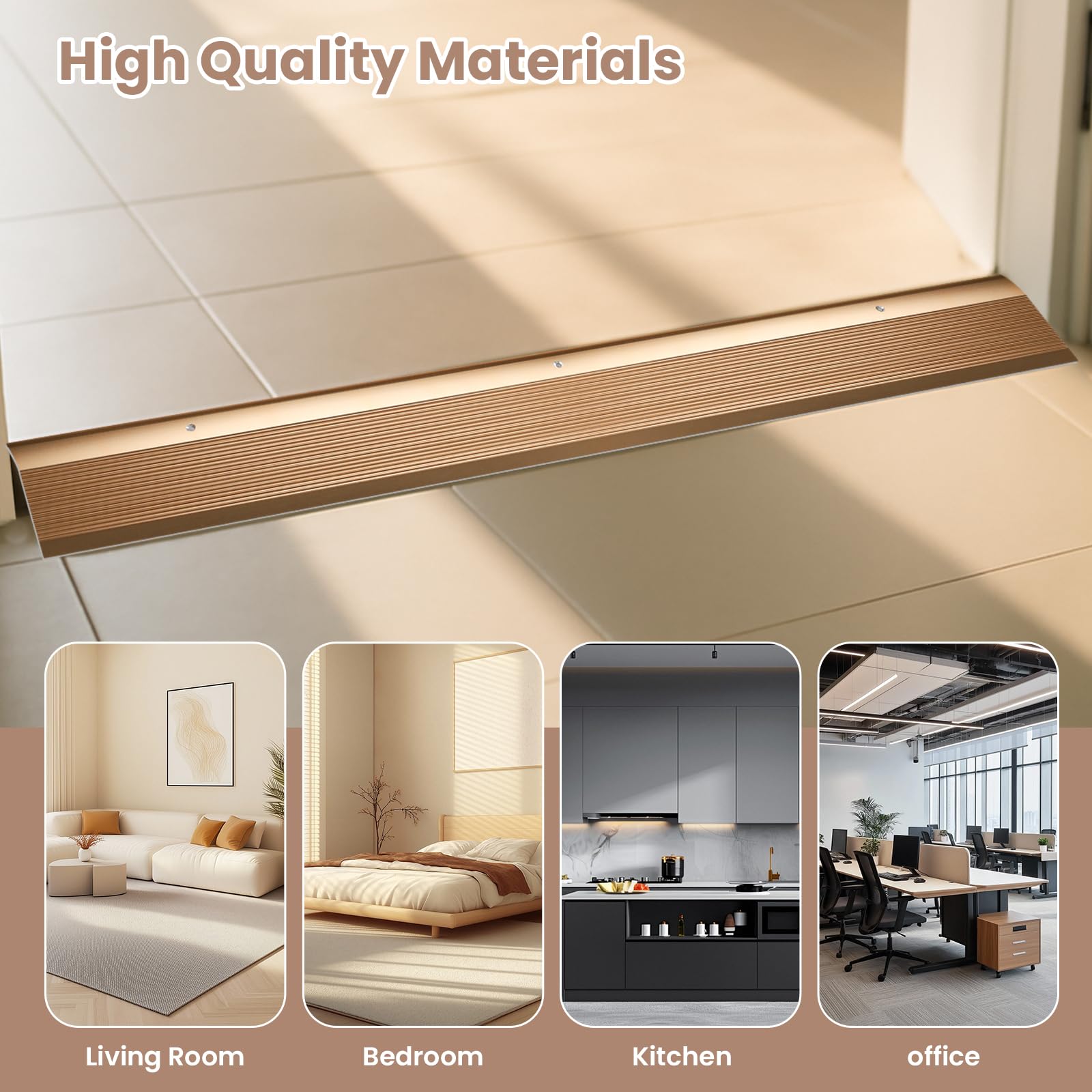 Orechic Aluminum Metal Door Threshold for Doorways Ramps for Doorways up to 1.6", Wheelchair Accessible Transition Strip - Image 3