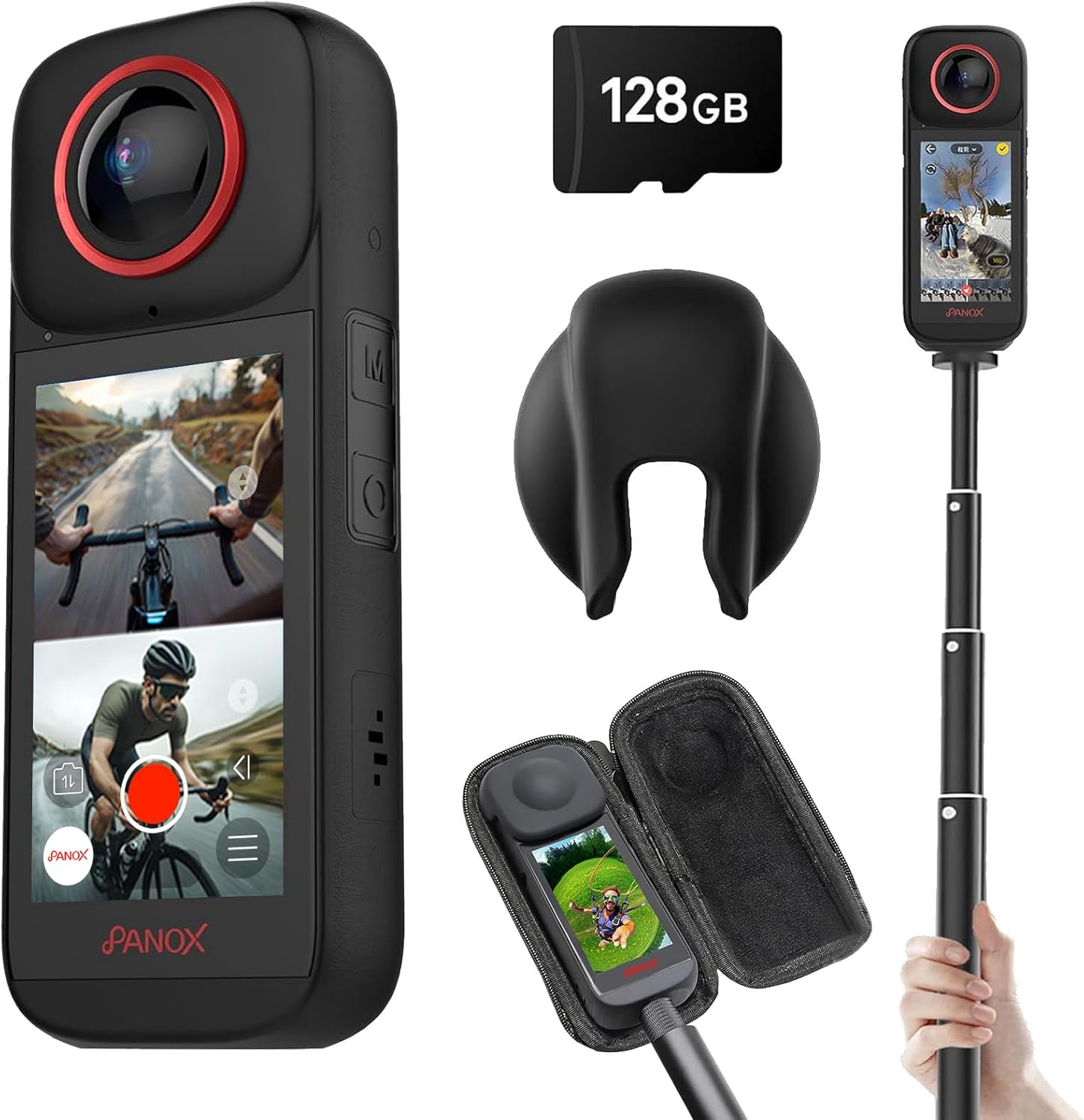 V3 8k Waterproof 360 WiFi & GPS Action Camera Split-Screen Shooting ＆ in-Camera Editing,3 inch Display,Invisible Selfie Stick,Lens Guards+Protect Case,Micro SD Card for Sports, Travel