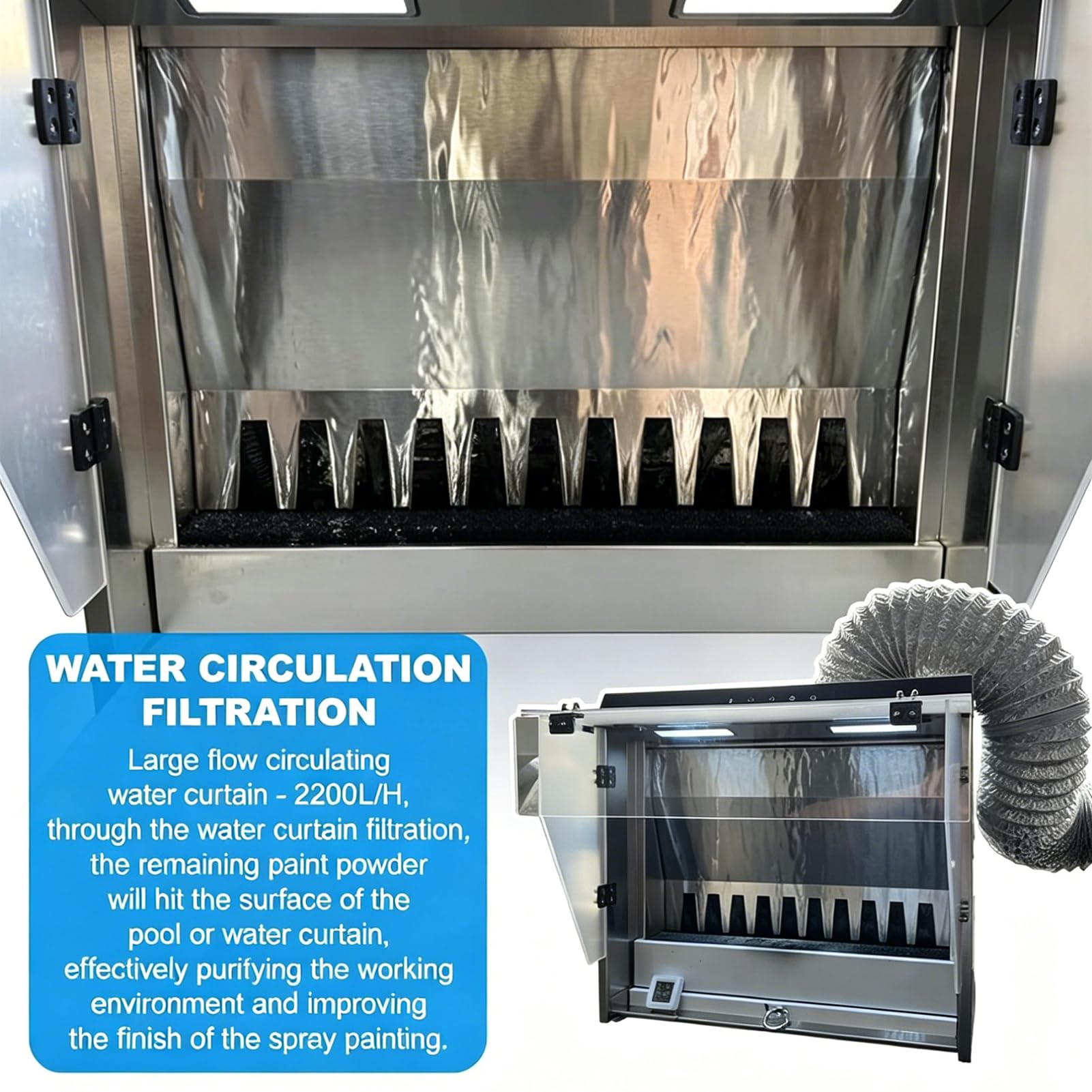 AVSMGP Cabina di Verniciatura A Spruzzo con Tenda d'Acqua – 2200 L/H con Controllo Touch- LED A 3 Colori- Auto-Adescamento per Verniciatura Hobbistica in Ambienti Interni