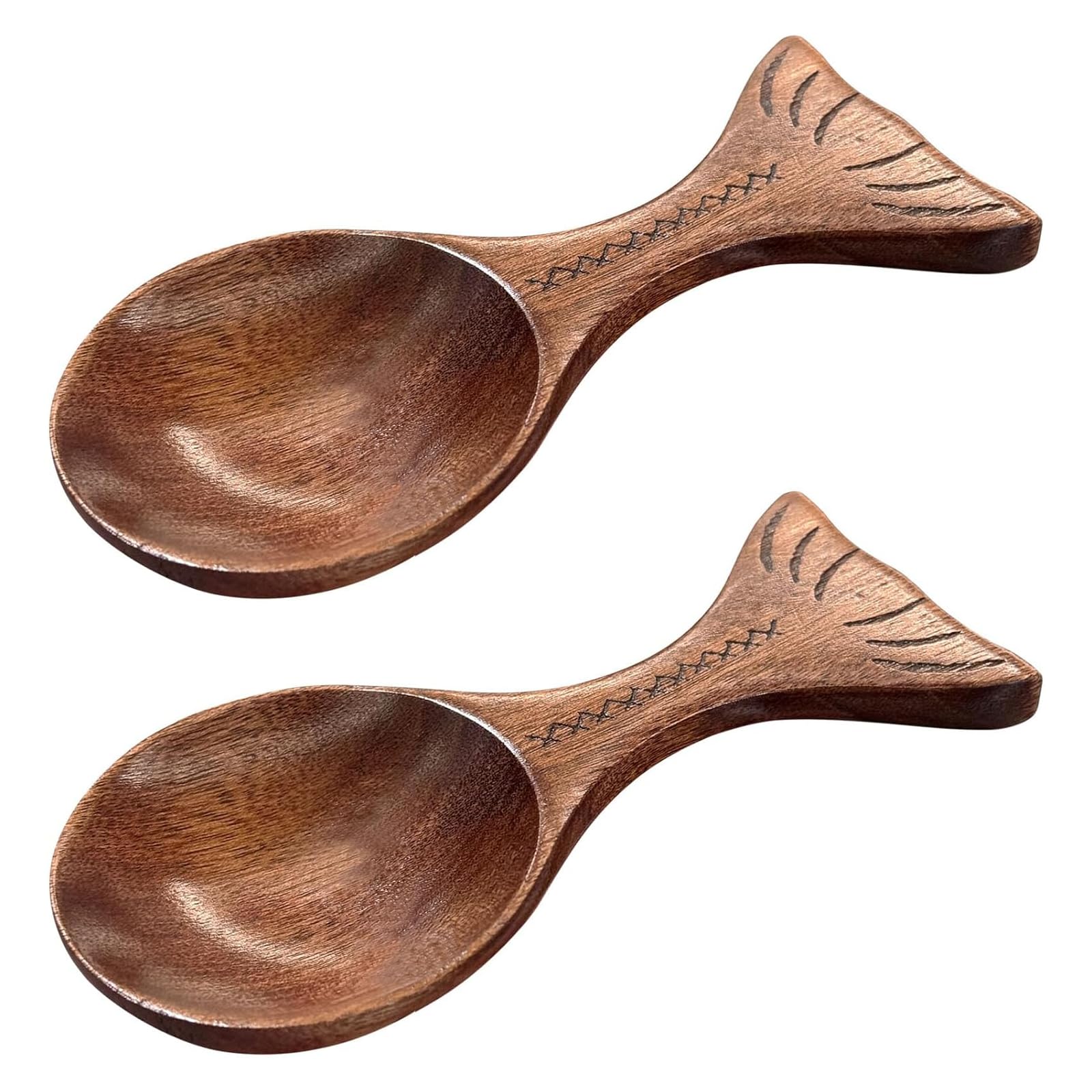 Buxuaaaa Of 2 Wooden Spoons with Fish Shape Aesthetic Multipurpose Serving Spoons Utensils for Salt Dessert Fish Shaped Wooden Spoon