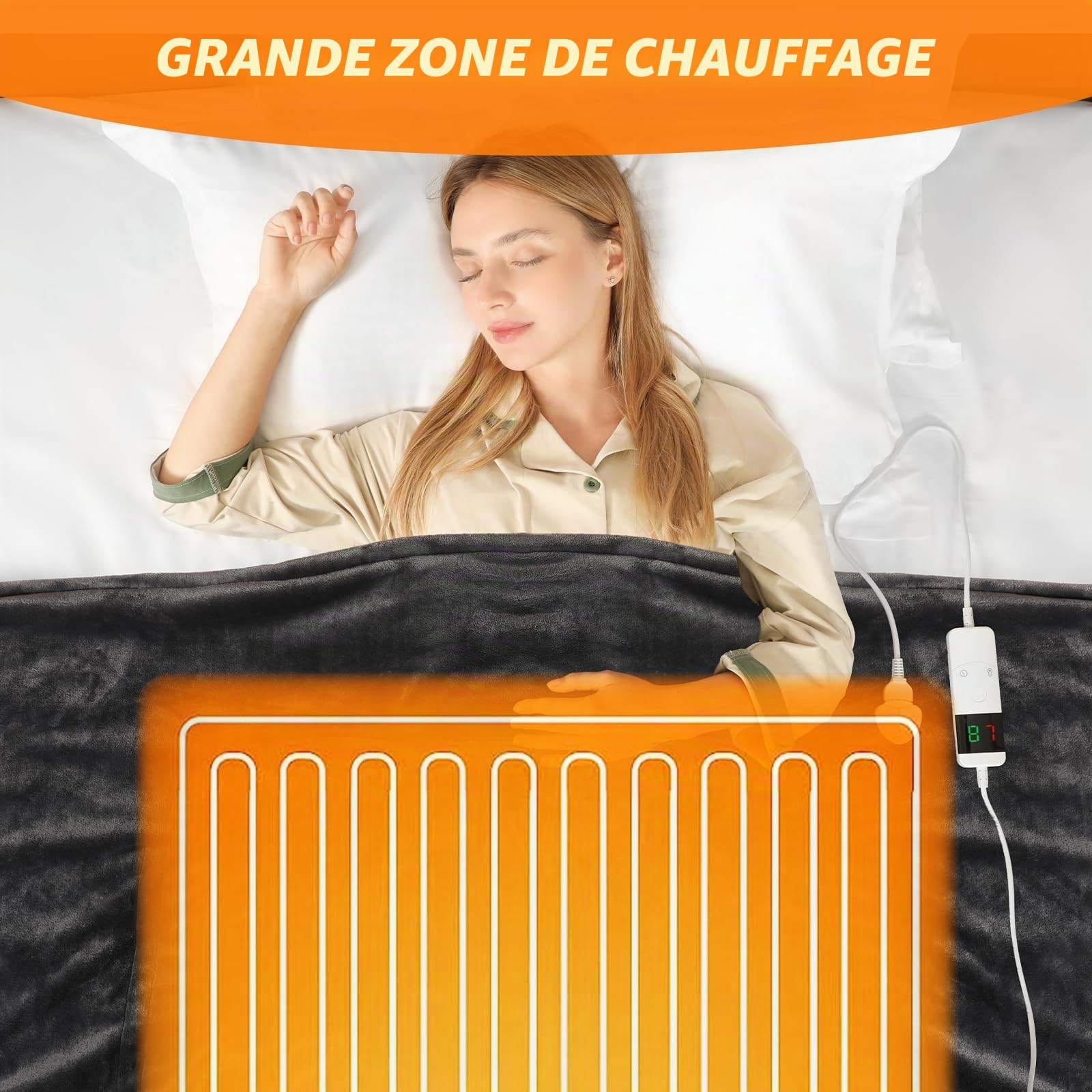 Couverture chauffante électrique, Couverture chauffante, 10 Niveaux de Chauffage et 8 Heures d'arrêt Automatique, Couverture Sherpa Confortable et Douce (Gris, Twin)