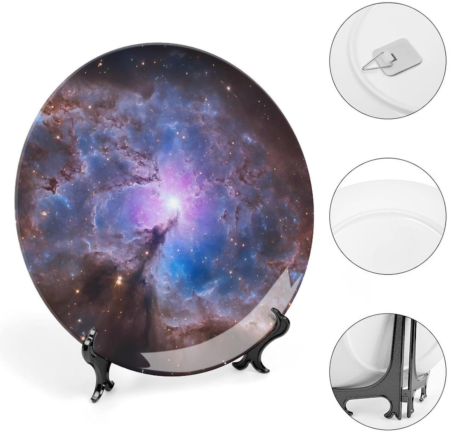 Spaces Galaxy with Stars Decorative Plates for Display Ceramic Plate Tray with Stand Hanger Home Decor