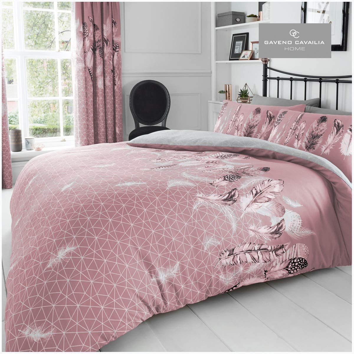 Gaveno Cavailia Feathers Pink Luxurious Matching Curtain Pair (Matching Curtain Pair 66"x72")