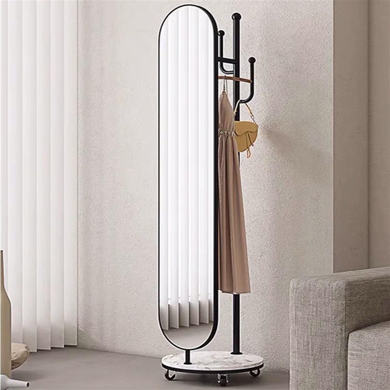 Camera da letto Specchio a figura intera appendiabiti integrato specchio rotante for spogliatoio domestico semplice guardaroba verticale mobile a pavimento Arredamento(Nero)